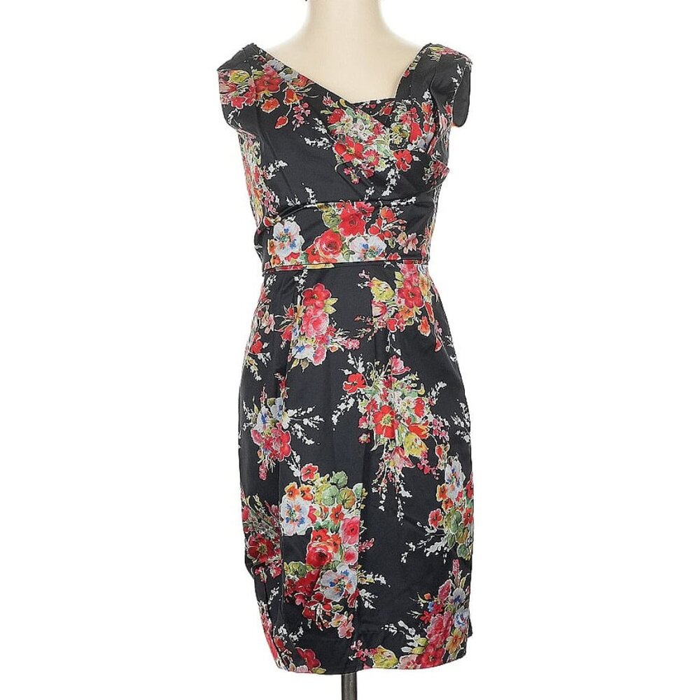 Yaya Yael Aflalo Crossover Silk Lined Flower Print Knee Length Short Dress XS